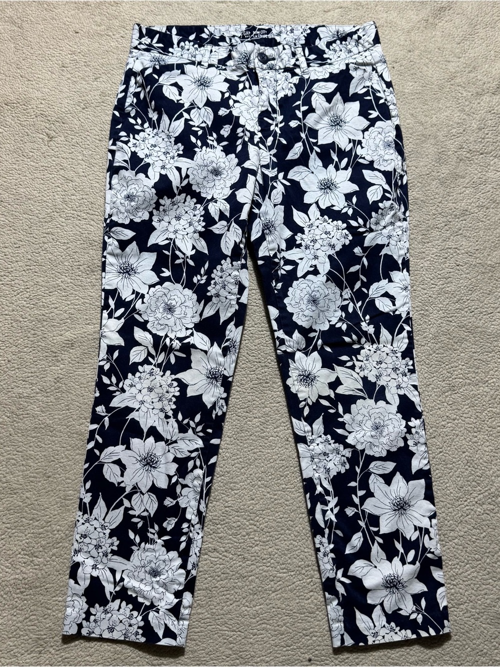 Gap Pants Womens 4R Blue White Floral Khakis Slim City Dress Casual Meas 30x25.5